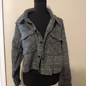 Love Tree Black and White Plaid Utility Jacket